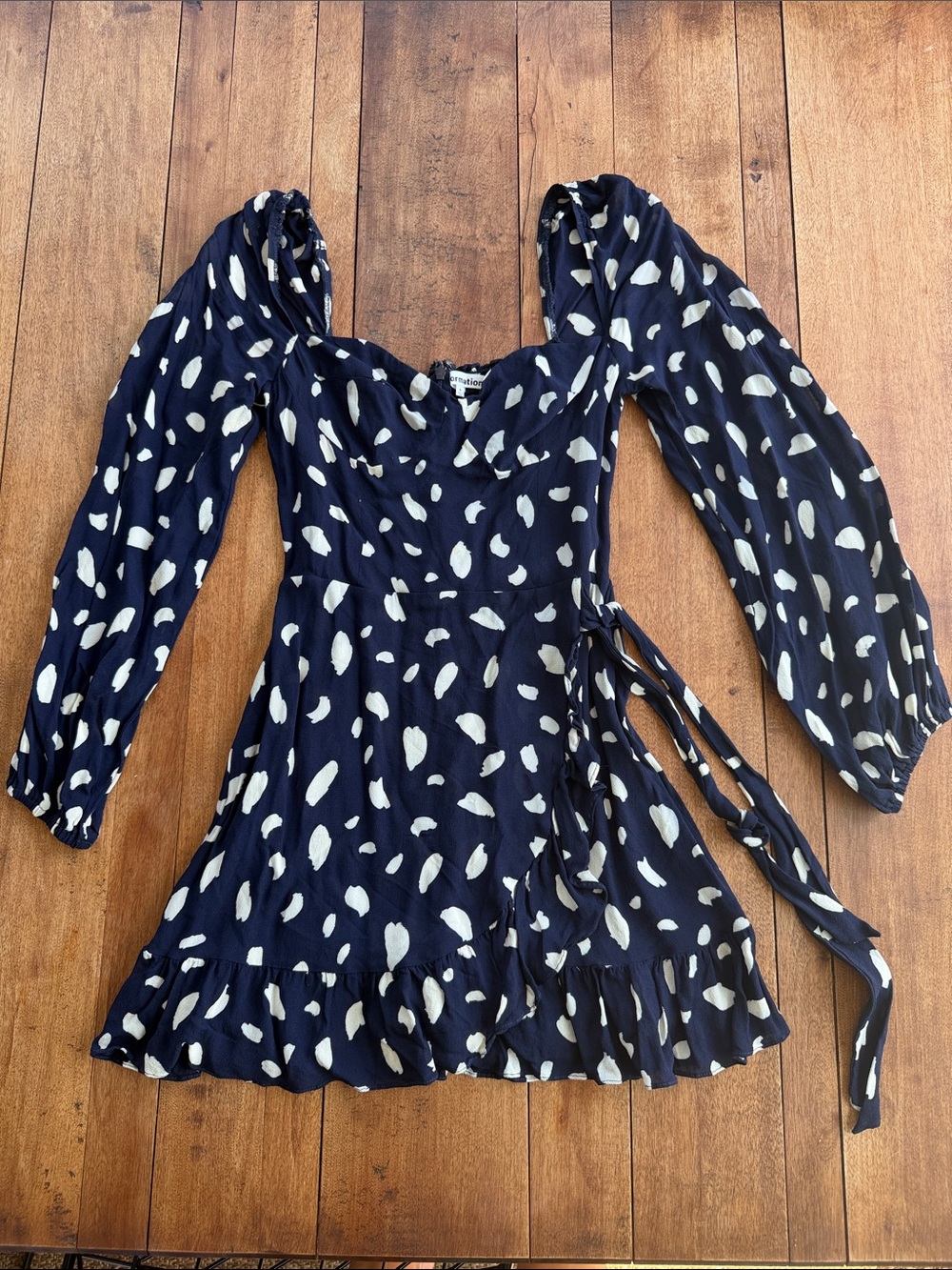 Reformation Navy Polka Dot Wrap Dress
